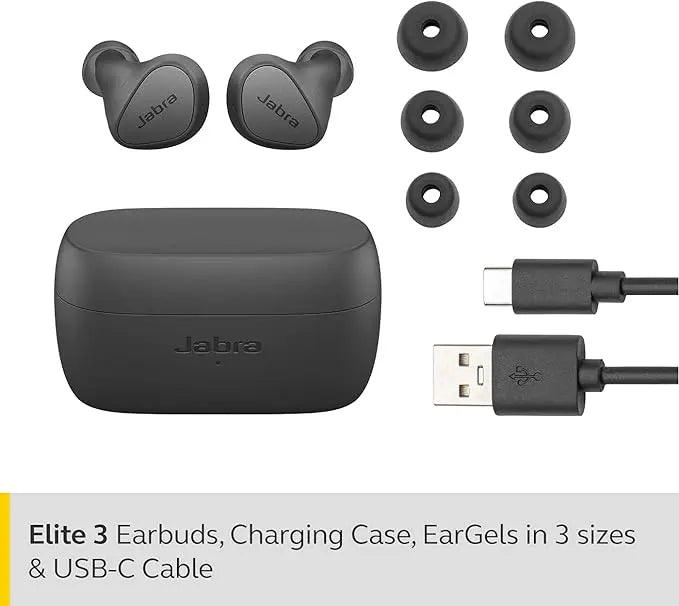 Jabra Elite 3 Earbuds Passive Noise Cancelling Bluetooth Headphones with Long Battery Life for True Wireless Calls and Music – Dark Grey - mobilexpress