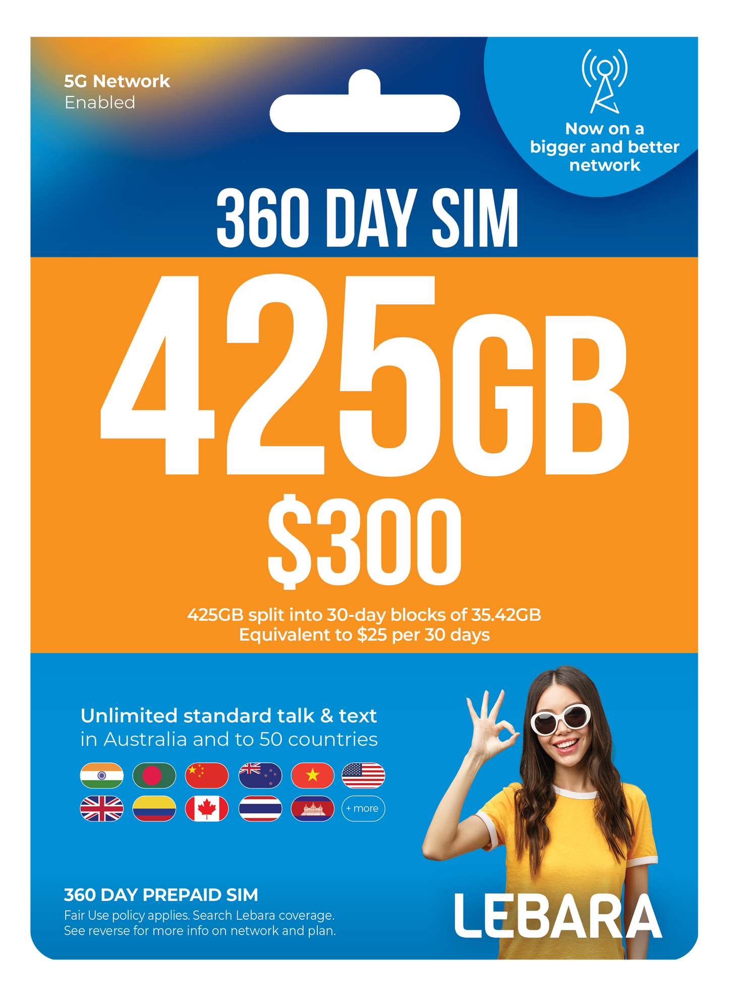 Lebara Large 360 Day Expiry Plan 425gb + Get Lebara 30days 130GB Sim Card Absolutely Free