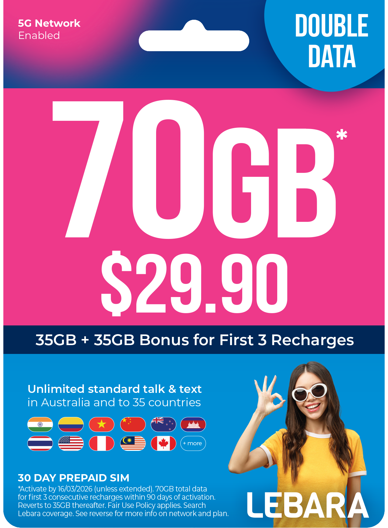 Vodafone 365 days Long expiry Plan 200GB + get Lebara 30 days prepaid Sim 70gb FREE Vodafone
