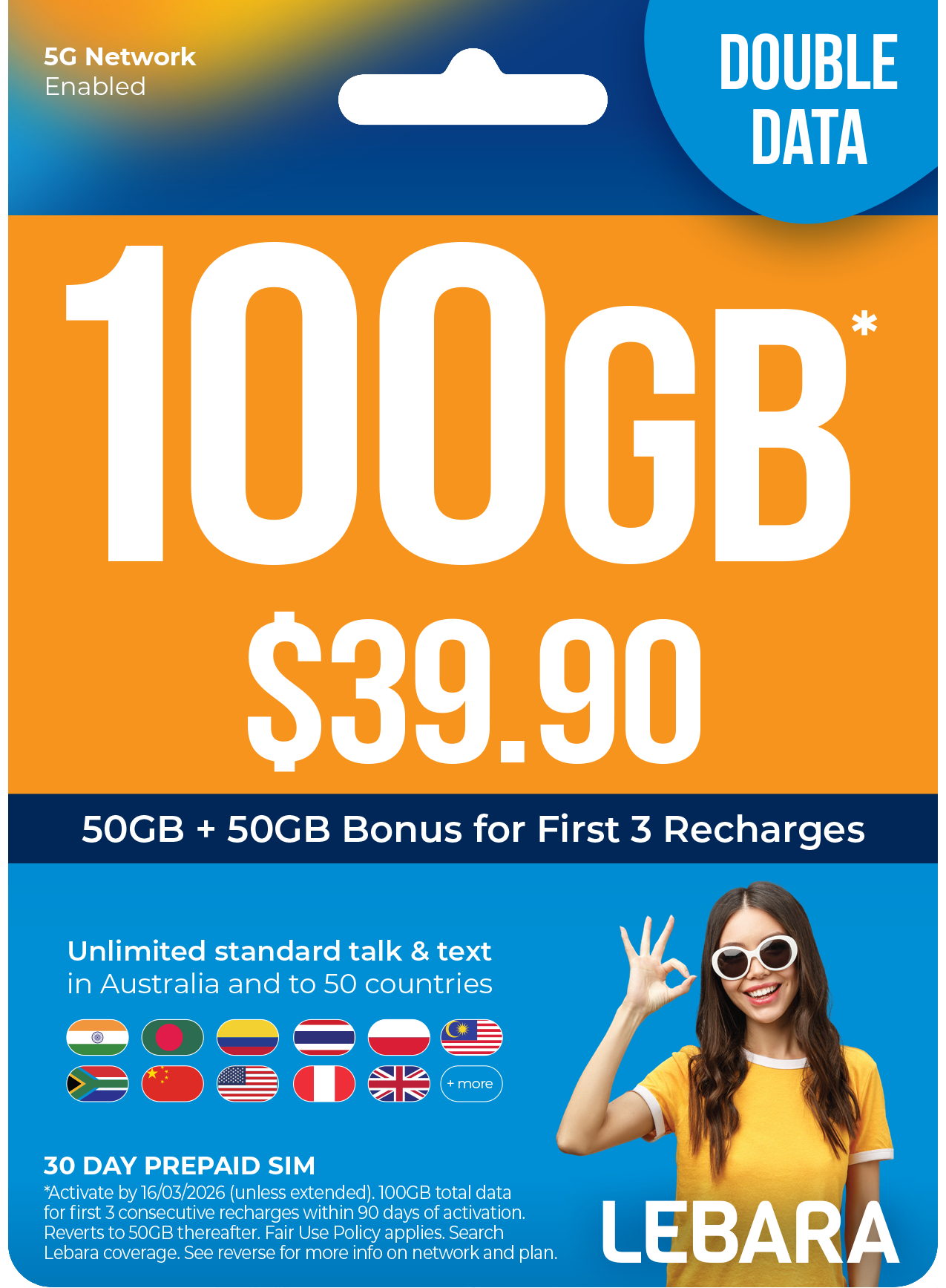 Telstra $350 Prepaid SIM Card – Massive Data & Australia’s Best Network + Lebara 100GB Data $39.90 Prepaid Sim FREE Telstra