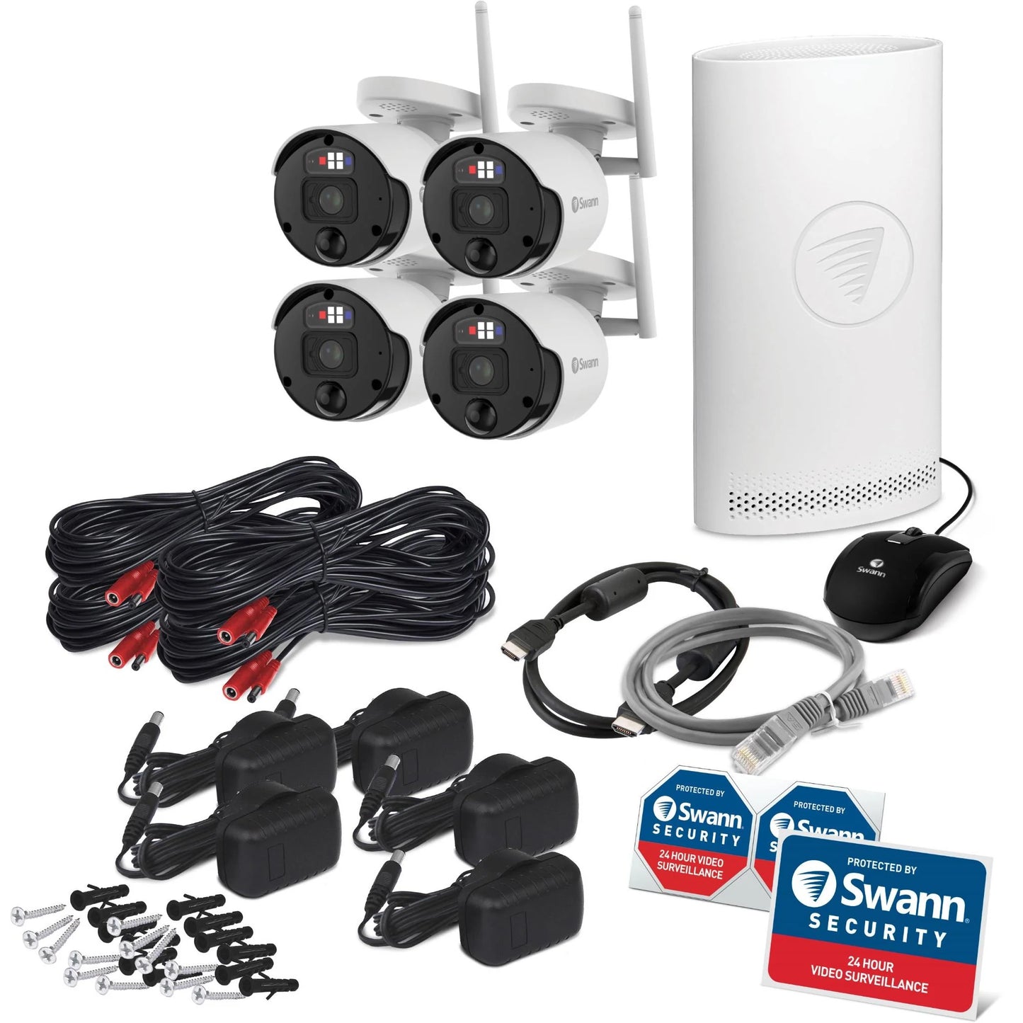 Swann 4CH 4K Wireless Wi-Fi NVR Base with 4 x 4K Wireless sensor and siren Cameras SWNVK-800KH4