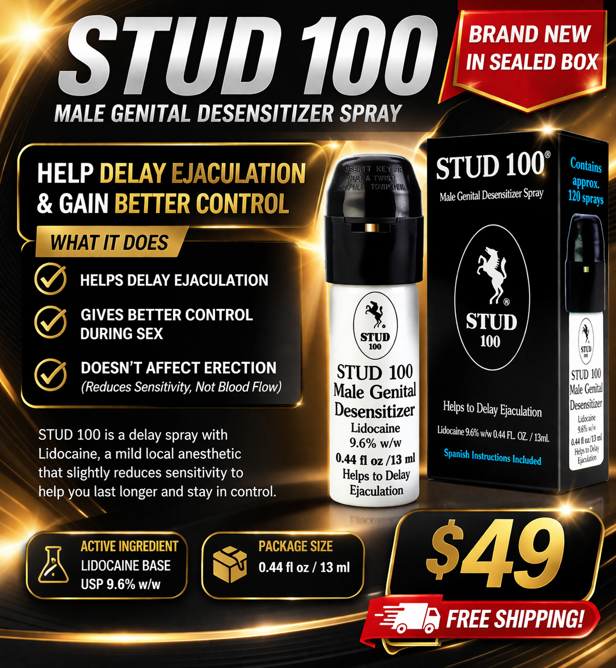 STUD 100 Delay Spray Male Genital Desensitizer Spray Stud 100