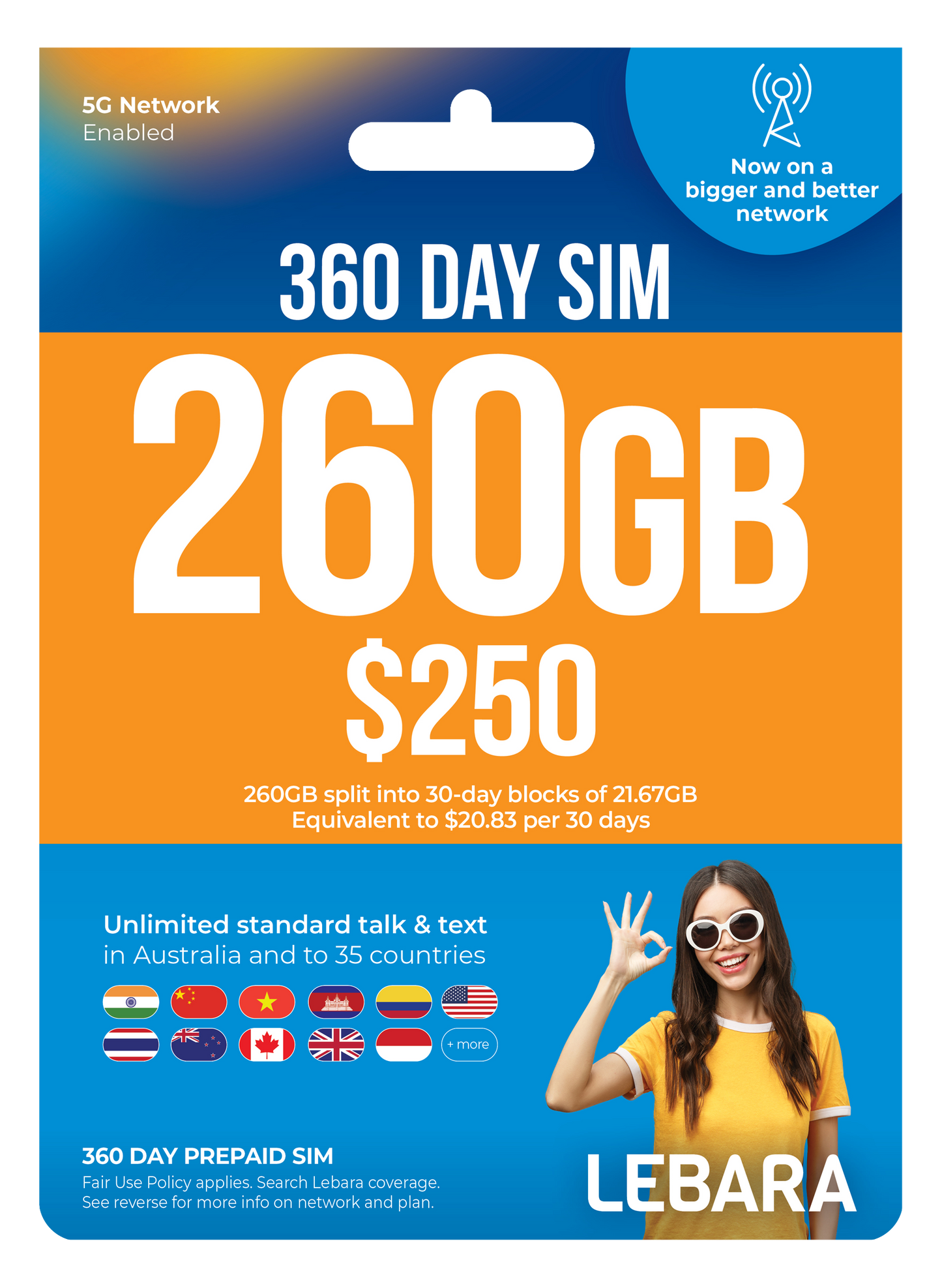 Lebara Large 360 Day Expiry Plan 260gb +Vodafone 28 days expiry 55GB Prepaid SimAbsolutely Free