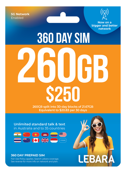 Lebara Large 360 Day Expiry Plan 260gb + Lebara 30days 90GB Sim Card RRP 39.90 Absolutely Free