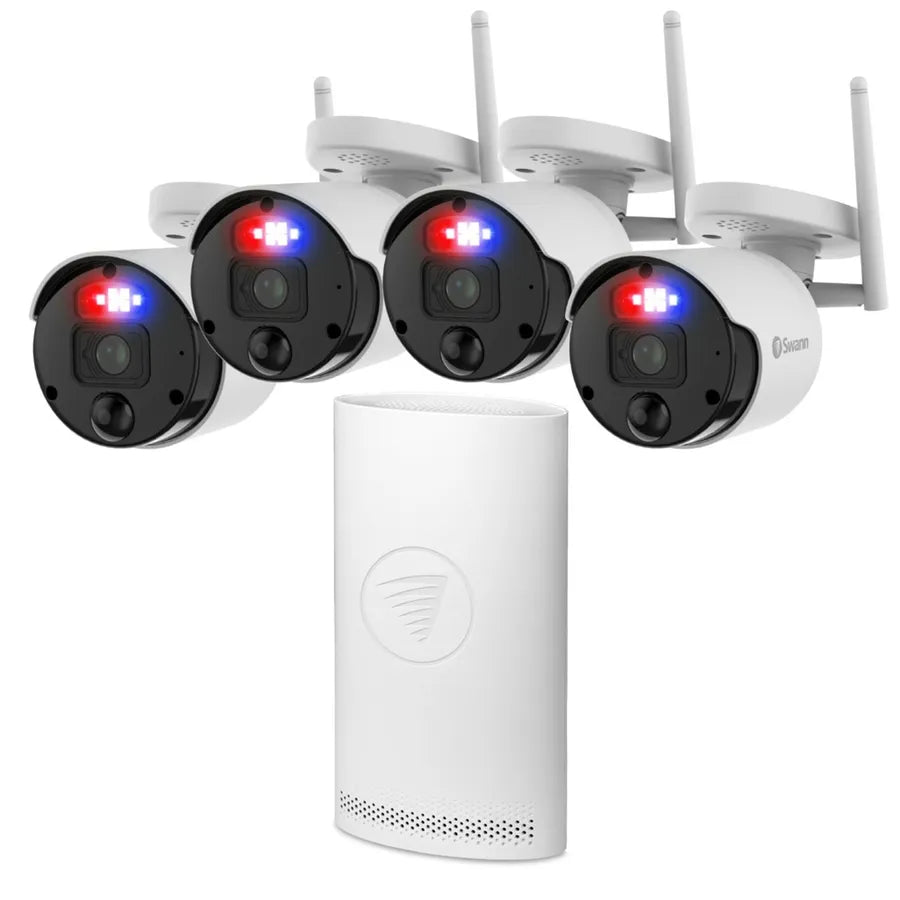 Swann 4CH 4K Wireless Wi-Fi NVR Base with 4 x 4K Wireless sensor and siren Cameras SWNVK-800KH4