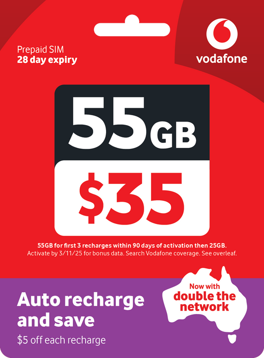 Vodafone 55GB Prepaid Starter Pack $35